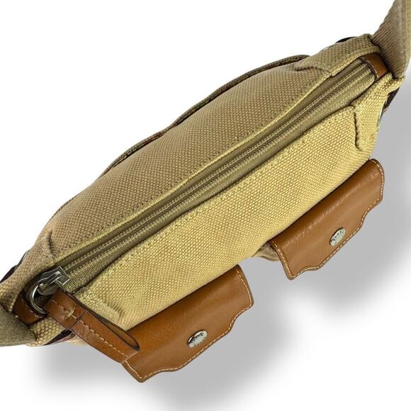 Fossil 1954 Vintage Y2K 90s Canvas Leather Crossbody Bag Front Flap Pockets - Picture 9 of 12